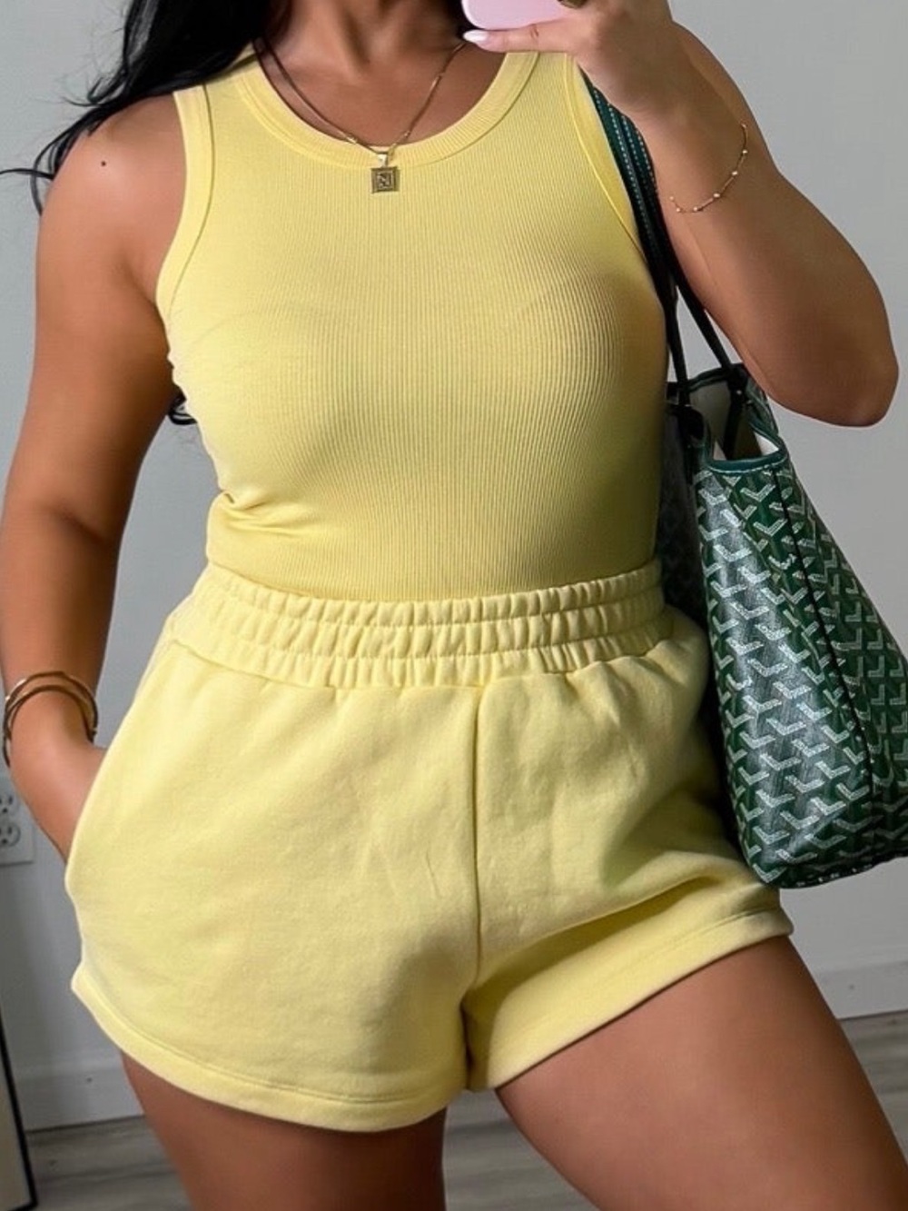 Women's High-Waist Yellow Lounge Shorts Large